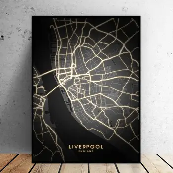 Birmingham, Liverpool Londonas Anglijos Juodos ir aukso Drobė Sienos Meno Žemėlapį Plakatą, be Rėmelio