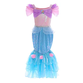 Europos ir Amerikos Vaikų Naujos Mermaid Princesė Dress Mergina Suknelė trumpomis Rankovėmis Helovinas Veiklos Kostiumas