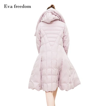 Eva laisvės juostos moterims 90% baltos spalvos žąsų pūkų paltai 2019 žiemos naujas mados atsitiktinis stiliaus ilgas moterų Gobtuvu žemyn striukės gx1076