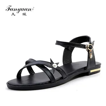 Fanyuan juoda balta mados vasaros naują atvykimo batus moteris sagtis atsitiktinis, patogūs sandalai moterims, natūralios odos batai dydis 43