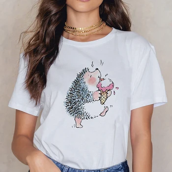 FIXSYS Nauja, T-shirt Moterų Ežys su Kiaulpienių Moterų Marškinėlius Vasaros Kawaii marškinėliai, Lengva Atitikimo Apvalios Kaklo Mergaičių marškinėliai