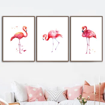 Flamingo Vaikų Darželio Sienos Meno Tapybos Drobės Šiaurės Plakatai Ir Spausdina Gyvūnų Sienos Nuotraukas Vaikams, Kūdikio Kambario Dekoro