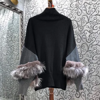 Golfo Megztiniai 2020 M. Žiemos Šiltų Megztinių Moterims Aukštos Kokybės Fox Fur Kratinys Ilgomis Rankovėmis Megztiniai Plius Dydis