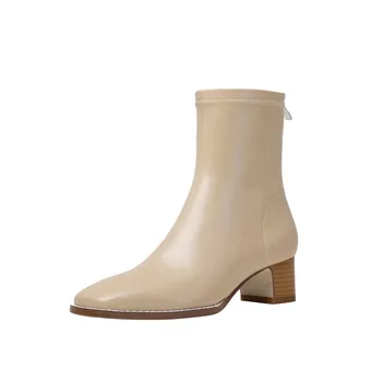 GPOKHDS 2021 moterų batai Karvės odos Žiemos trumpas pliušinis Aikštėje Kojų Užtrauktukas Med kulniukai moterų batai dydis 39