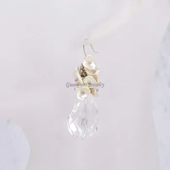 GuaiGuai Papuošalai Natūralus Baltas Keshi Perlų Crystal Clear Kvarco Auskarai-925 Sidabro Kablys