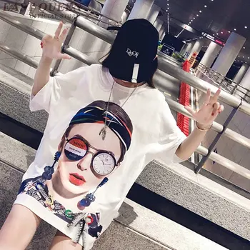 Harajuku 2018 punk stiliaus moterų paveikslas atspausdintas streetwear femme laisvus drabužius, o-kaklo trumpomis rankovėmis t-shirt AA3757 Y A