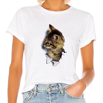 Harajuku Marškinėliai Moterims Topai Punk Animaciją Kačių Veidas 3D Spausdinimo Tee Marškinėliai Femme marškinėliai Atsitiktinis Marškinėliai, O-kaklo Roko Topai
