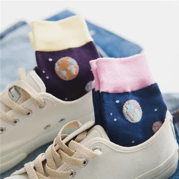 Harajuku Planetos Tašką Siūlai Juokingas Kojines Japonų Kūrybos Mėnulis, Žvaigždės, Kojinės Moterims, Šiltas, Mielas Naujovė Femme Sokken Meias 11508