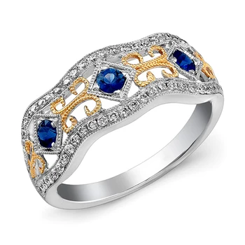 Huitan Etninės Vestuvių Vestuvių Juostoje Žiedas Subtilus Hollow-out Modelis Apakinti Kristalų Mėlyna Cirkonis Akmuo Užsiimti Žiedas Moterų Papuošalai