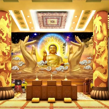 Individualizuotos fono paveikslėlį Budos Dharma Beribis Didelis Saulės Tathagata Auksinis Buda Vertus Stereo 3D HD TV Fono Sienos Šventyklų Freskos Обои