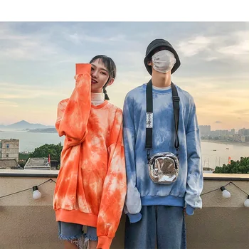 Jaunimo Pora Negabaritinių Streetwear Hoodies 2020 M. Rudenį Vyrų Harajuku Korėjos Stiliaus Palaidinės Hoodie Kaklaraištis Dažų Hoodie