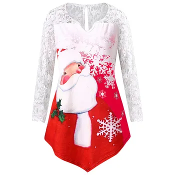 Jaycosin Moterų Kalėdų Drabužių Harajuku korėjos Moterų Ilgas Megztinis Atsitiktinis Nėrinių marškinėliai Topai Madinga 