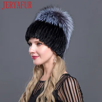 JERYAFUR rusijos madingi žiemos moteriški audinės kailio kepurę slidinėjimo kepurė Puloveris skrybėlę kelionę audinės lapės kailio kepurės megztos vidinis įdėklas