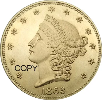 Jungtinės amerikos valstijos 1863 1863 S 20 Dolerių Aukso Monetų Laisvė Vadovas Double Eagle be moto DVIDEŠIMT D. Žalvario monetos replika