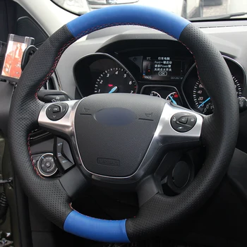 Juoda Natūralios Odos Juodos spalvos Natūrali Oda Automobilio Vairo Dangtelis Ford Focus 3 2012-m. KUGA Pabėgti 2013-2016 m.