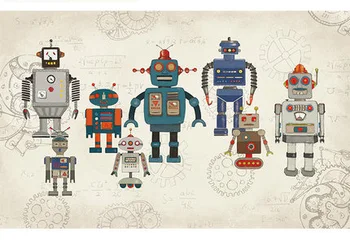 Karikatūra Robotas Tapetai, Freskos 3d Sienos Foto Freskos Vaikams, Kambaryje sofa-Darželio Fone 3d įvairių robotai sienos popieriaus Dekoras