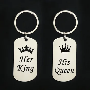 Karšto pardavimo papuošalai iš nerūdijančio plieno žymeklį, raktų žiedas karalius ir karalienė laišką karinių prekės raktų žiedas gali būti išgraviruotas