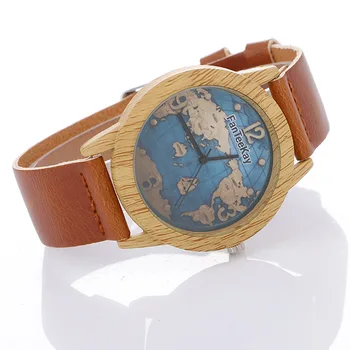 Karšto Pardavimo pasaulio žemėlapyje odos Laikrodžiai Vyrams, Moterims, Unisex Atsitiktinis Karinės Sporto Kvarcinis Laikrodis