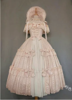 Kawaii girl gotikos rūmuose, saldus lolita suknelė retro nėrinių bowknot o-kaklo aukštos juosmens viktorijos suknelė lolita op loli cosplay
