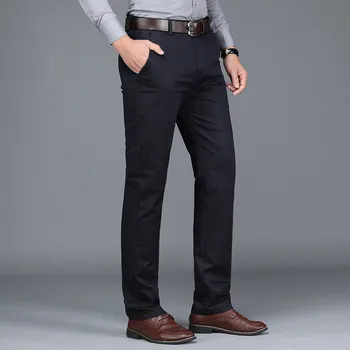 Kelnės vyriškos Laisvalaikio Kelnės Straight Blue Verslo, Darbo Kelnės Man Didelio Dydžio 28-42 Šiek tiek elastinga Klasikinis Mados Slim fit