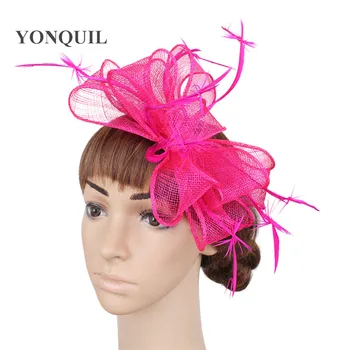 Kentukis Derbis Hot Pink Fascinator Skrybėlę Elegantiška Moteris Aukštos Kokybės Plunksnų Sinamay Skrybėlės Vinjetė Dėl Plaukų Šukos