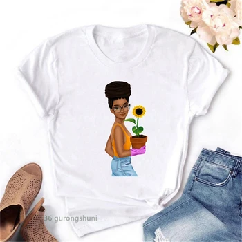Kietas juodosios afrikos girl magic įspūdį Femme t-shirt Harajuku marškinėliai supilkite femmes été HipHop marškinėlius Femme 