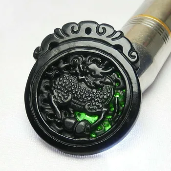 Kinijos Gamtos Black Green Jade Dragon Kirin Pakabukas Karoliai Obsidianas Ranka Raižyti Žavesio Papuošalų Mados Amuletas Vyrams, Moterims, Dovanos