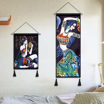Kinijos stilius, dekoratyvinis dažymas miegamajame gobeleno audinys pav paintingsElectric skaitiklio langelį kambarį fone siena antklodė