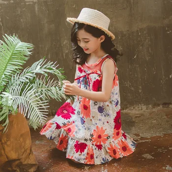 Klasikinis 10 12 Metų Vaikų-O-Kaklo Boutique Kostiumas 2021 M. Vasarą Rankovių Spausdinimo Mados Princesė Kolegijos Stilius Gražus Suknelė