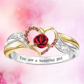 Klasikinis mados meilė dviejų atspalvių rožių gėlių moterų žiedas elegantiškas temperamentas pokylių priedai Valentino dienos dovanų didmeninės
