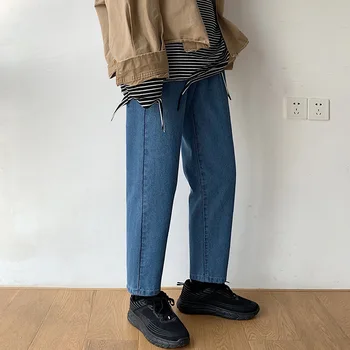 Korėja, Japonija Džinsai Jaunų Studentų Streetwear 2021 Harajuku Džinsinio Audinio Kelnės Negabaritinių Prarasti Atsitiktinis Poilsiu Vyrų Kelnės