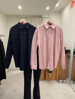 Korėjos 2020 m. rudens ir žiemos elegantiškas ir vientisos spalvos kišeniniai atvartas, sagomis shirt moterims