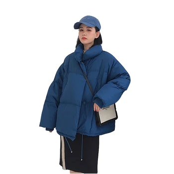 Korėjos Stiliaus Žiemos Paltai Moterims Prarasti Stovėti Apykaklės Mėlyną Moterų Žemyn Striukė Prarasti Negabaritinių Moterų Trumpas Parko