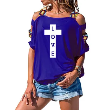 Krikščionių Marškinėliai Moterims Trumpomis Rankovėmis, Juokingas Vasaros Viršūnes Meilės Spausdinti Kryžiaus Tikėjimo Moteris Seksuali Tuščiaviduriai Iš Peties Tee