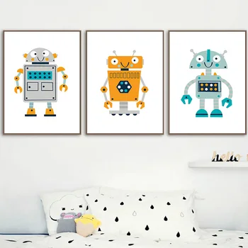 Kūrybinės Animacijos Robotas Tapyba Spausdinti ir Miegamasis, Vaikų Kambarys, vaikų Darželio Sienos Meno Picturesdecoration Drobė