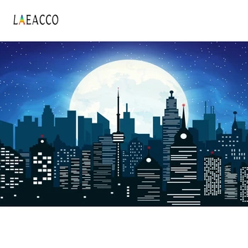 Laeacco Komiksų Miesto Photophone Pastatų Moon Star Fotografijos Fonas Gimtadienio Photozone Foto Backdrops Fotostudija