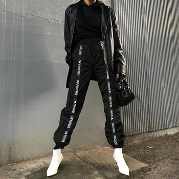 Laiškas Krovinių Kelnės Moterims Prarasti Streetwear Vidurio Baggy Pants Tactical Kelnių Hip-Hop Aukštos kokybės Poilsiu Atsitiktinis Haremo Kelnės