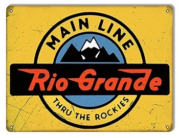 Likimo Rio Grande Pagrindinės Linijos Traukinio Alavo Pasirašyti Rio Grande Pagrindinės Linijos Traukinio Derliaus Ieškote Geležinkelio Metalo Ženklas