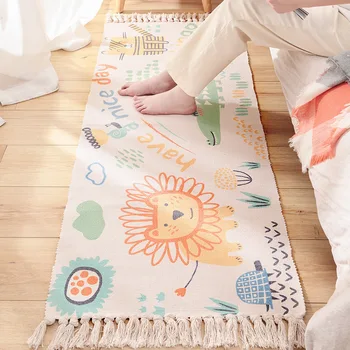 LISM Medvilnės animacinių filmų rankomis austų kilimų ilgai lova su kutais neslidus kilimas