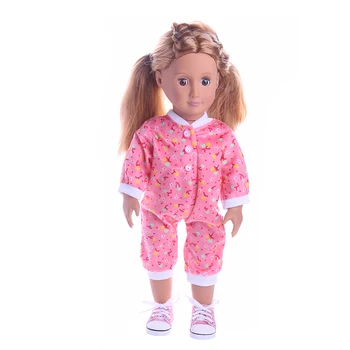 Lėlės Drabužių vientisas Pižama Su Pink Cherry Modelį, 18 Colių American Doll & 43Cm Naujas Gimęs Kūdikis,Mūsų Kartos,Mergaitėms Dovanų