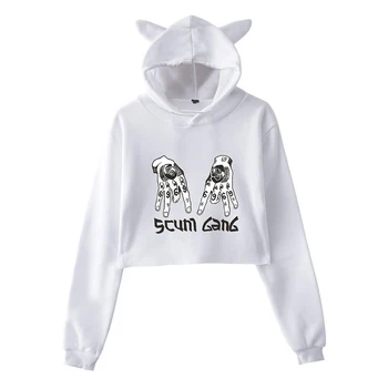 Mados 6ix9ine Scunm Gauja Moterų Šiltas Crop-Top Cat Hoodies Palaidinukė Hoodie Moterų Megztinis Streetwear