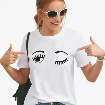 Mados Didelėmis Akimis, Print T Shirt Moterims Topai Trumpas Rankovės Hipster Marškinėliai Tee Marškinėliai Femme Atsitiktinis Juokinga Moterų Marškinėlius Camiseta Mujer