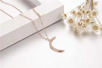Mados Moon Star Imituoti Deimantų Pakabučiai Su grandinės Nekilnojamojo 925 sidabro Vestuvių Karoliai Pakabukas Moterų Rose gold jewelry