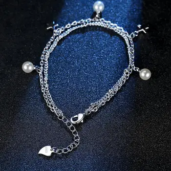 Mados Penkerių-pažymėjo žvaigždutė pearl dvigubą apyrankę valentino dieną kristalų apyrankė