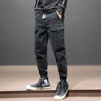 Mados Streetwear Vyrų Džinsai Laisvi, Tinka Multi Kišenės Atsitiktinis Krovinių Kelnės Aukštos Kokybės Plataus Kojų Haremo Kelnės Hip-Hop Poilsiu