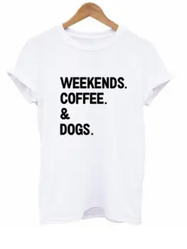 Mados Tumblr T-Shirt Savaitgaliais Kava Ir Šunys Marškinėliai Tees Viršūnes Moterų Hipster Grafinis Tshirts Estetikos Viršūnių Plius Dydis