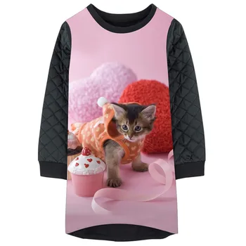 Mergina Suknelės 2019 Žiemos Mergaitės Spausdinti katė drabužius Suknelė Mielas Kūdikis Gimtadienis 2-12Y ilgomis rankovėmis Vaikai Kostiumas Drabužiai