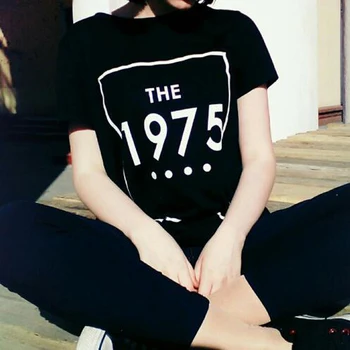 Mergina Vogue Tees Marškinėliai Atsitiktinis O-Kaklo Trumpomis Rankovėmis 1975 Spausdinti Moterų Marškinėliai Prarasti Medvilnės Megzti Hipster T-Shirt