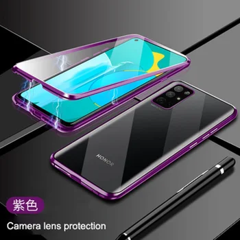 Metalo Dangose Rėmo Telefoną Atveju Huawei Honor 30 Pro 30s X10 Nova 6 7 7se Dvipusis Grūdintas Stiklas Kameros apsauginis Dangtis