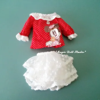[MG094] Fress Laivybos NeoBlythe lėlės suknelė # Raudonos Medvilnės Nėriniai Suknelė NeoBlythe lėlės komplektus priėmimo mados lėlės drabužiai